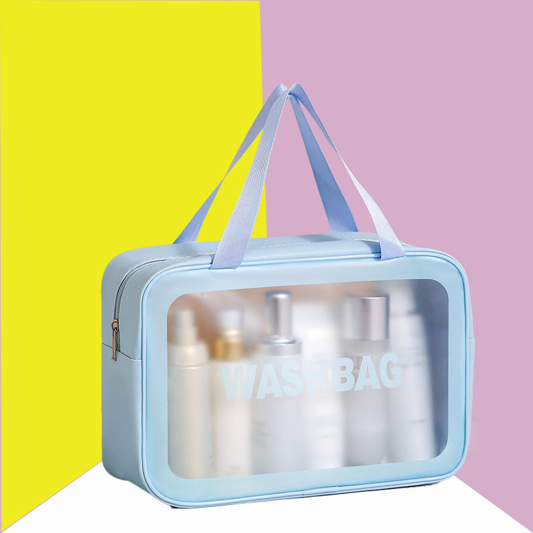 Gran capacidad portátil coreana PU esmerilado transparente impermeable espesado lavado almacenamiento bolsa de maquillaje a prueba de polvo comercio exterior