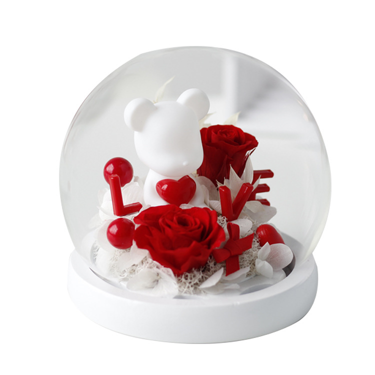 Oso de peluche con forma de corazón de rosas, flor eterna, regalo creativo de alta gama para el Día de San Valentín para niñas, regalo chino para el Día de San Valentín.