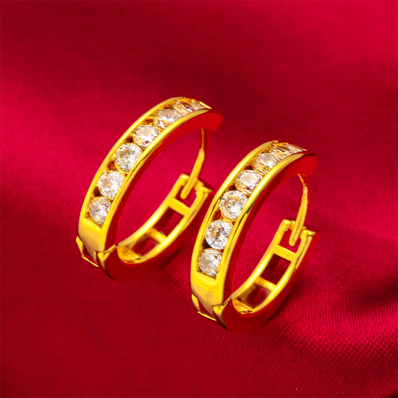 Point diamond round earrings Vietnam sand gold girl ear circle white earrings jewelry cross-border jewelry wholesale