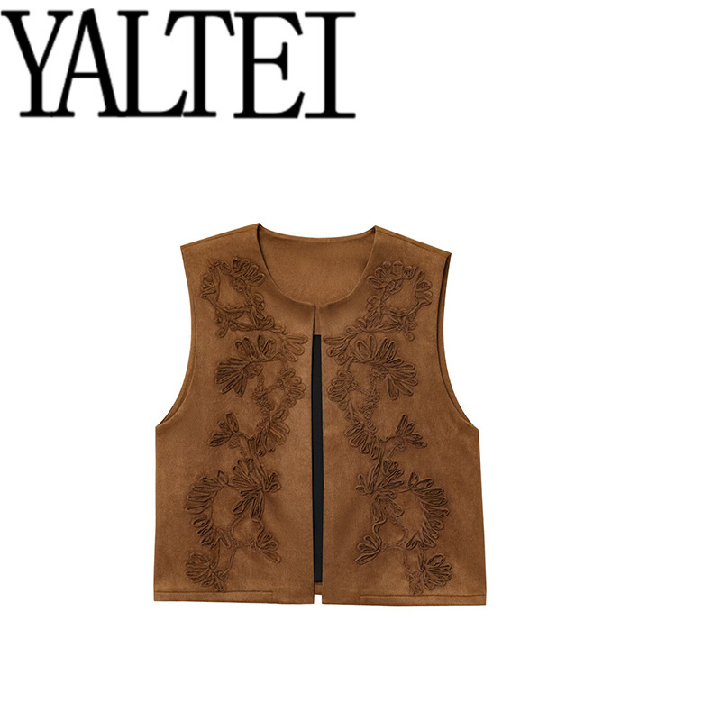 Zar Spring New Women's European and American Style French Fashion Design Embroidered Suede Texture Effect Vest