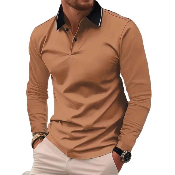 2025 New Men's Hot Sale New Long Sleeve POLO3D Digital Printing Simple All-match Lapel Casual POLO Shirt