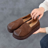 以一 Весенне-осенний новый стиль, однослойная женская обувь из воловьей кожи на мягкой подошве в стиле ретро, повседневная универсальная женская обувь на плоской подошве из хлопка и льна с неглубоким горлышком