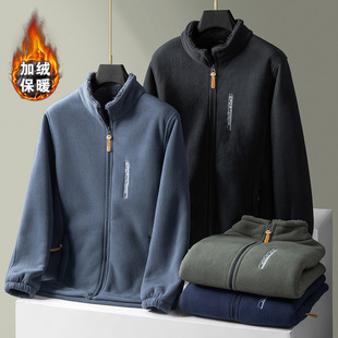 2025 Spring New Polar Fleece Jacket Men's Casual Loose Men's Cardigan Plus Velvet Thickened Middle-Aged and Elderly Dad Wear