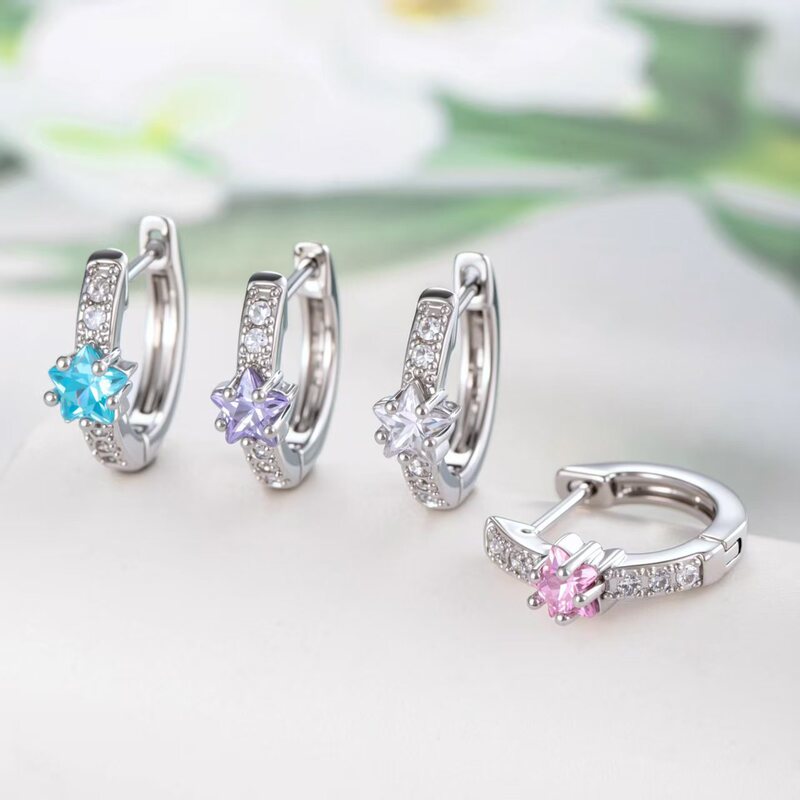 Hensen's New Fashion New Five-Pointed Star Zircon Simple Niche Ins Style Versatile Earrings Straight Needle Earrings