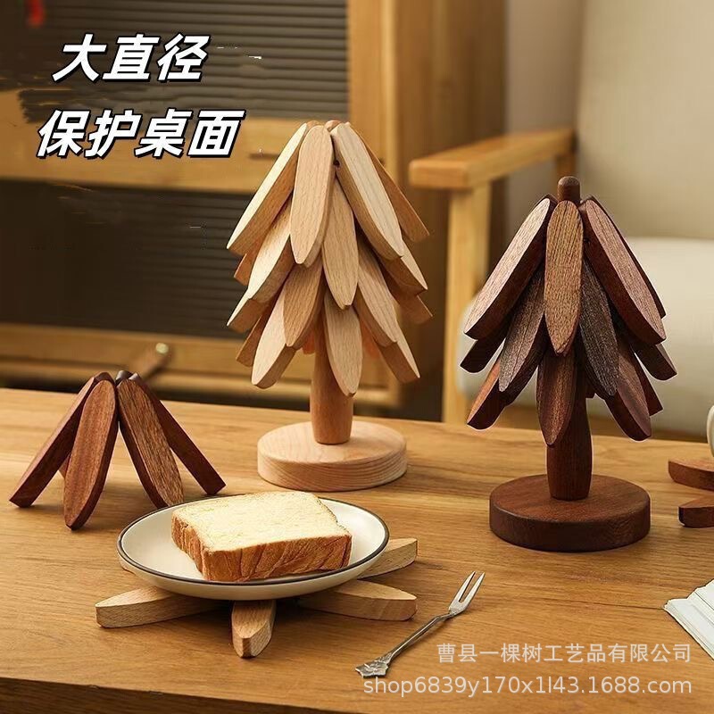 Wooden Tree-Shaped Heat Insulation Mat, Simple Household Heat-Resistant Table Mat, Tableware Pot Mat, Coaster, Casserole Mat