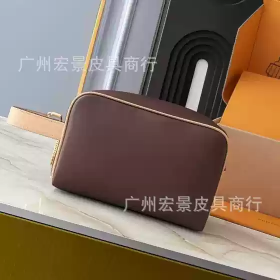 Monogramdoppkit Vintage Genuine Leather Large-Capacity Cosmetic Bag Clutch Women's Bag Canvas Travel Toiletry Storage