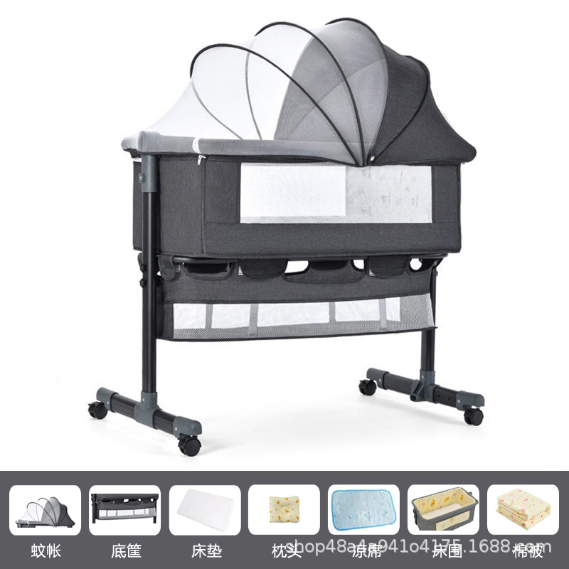 Cama multifuncional para recién nacidos, cama grande, cama para bebés, cuna plegable, elevación móvil y portátil image 43