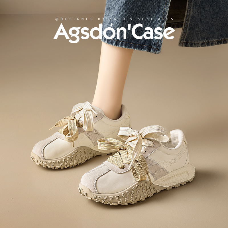 Augu Shi Dengde zapatos de entrenamiento para mujeres 2025 nuevo otoño invierno grueso zapatos blancos pequeños zapatos deportivos ligeros ociosos Agan