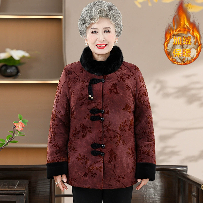 Средние и пожилые мамы зимняя одежда плюс флисовые куртки, хлопчатобумажное пальто 2024 новая теплая хлопчатобумажная куртка бабушки зимняя хлопчатобумажная одежда