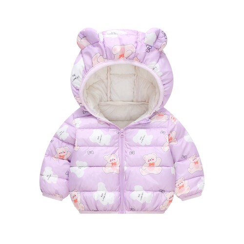 2025 New Autumn/Winter Baby Boys' and Girls' Hooded Ear Print Cotton Jacket for Toddlers Lightweight Baby Outerwear
