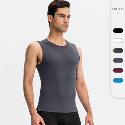 Black red blue Men's ballroom latin dance fitness vest Tight training crew neck High-stretch quick-drying sports running tops for male
