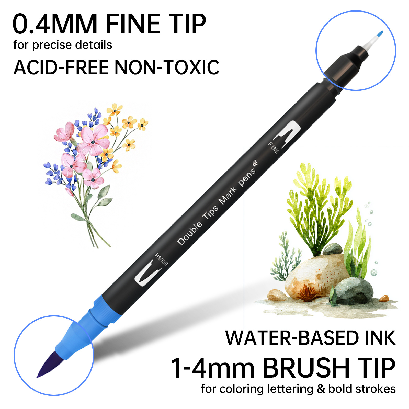 Professional brush set washable double-head watercolor markers
