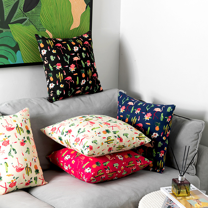 Neit duebelsäitegt Flamingo Kaktusplanz Duebelsäitegt gedréckte Këssen Neit chinesescht Hotelmodellzëmmer Nuetsdëschkëssen_voghion.com