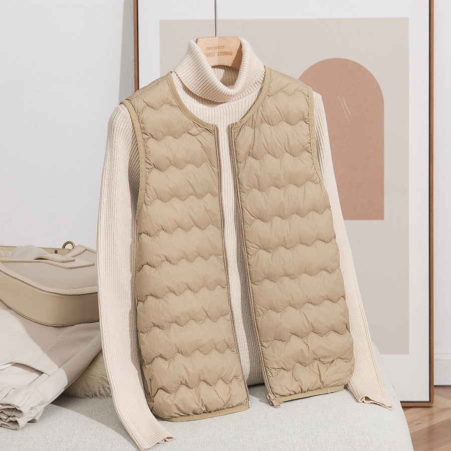 2025 otoño y invierno nuevo ligero de cuello redondo ondulado cordón de invierno portátil 90 chaleco de invierno de chaleco de invierno de moda