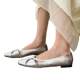 2024 Summer New French Style silver Square Toe Shallow Mouth Hollow Single-layer Shoes Women's Summer All-match Flat Heel Flat Shoes