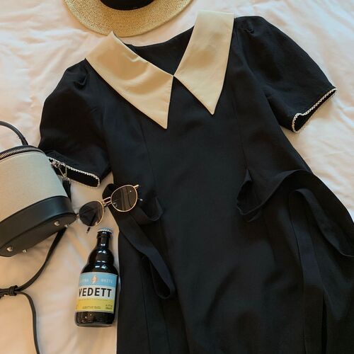 Plus-size women's French V-neck summer dress, high-end, slimming, long dress for 200 lbs
