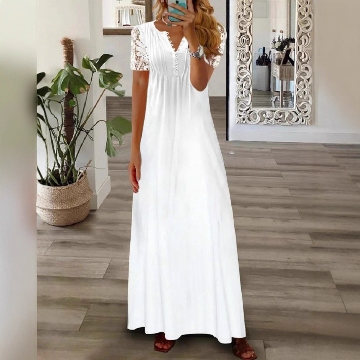 跨境亚马逊ebay独立站外贸欧美女装2025春夏新款时尚花边长连衣裙