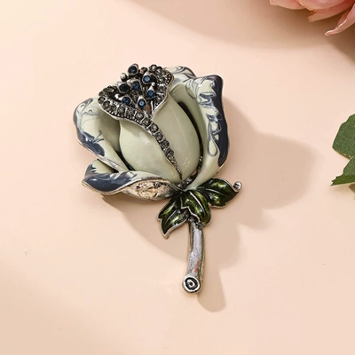Hand-Painted Enamel Rose Brooch Yaxa sancaqları - blue-rose-brooch