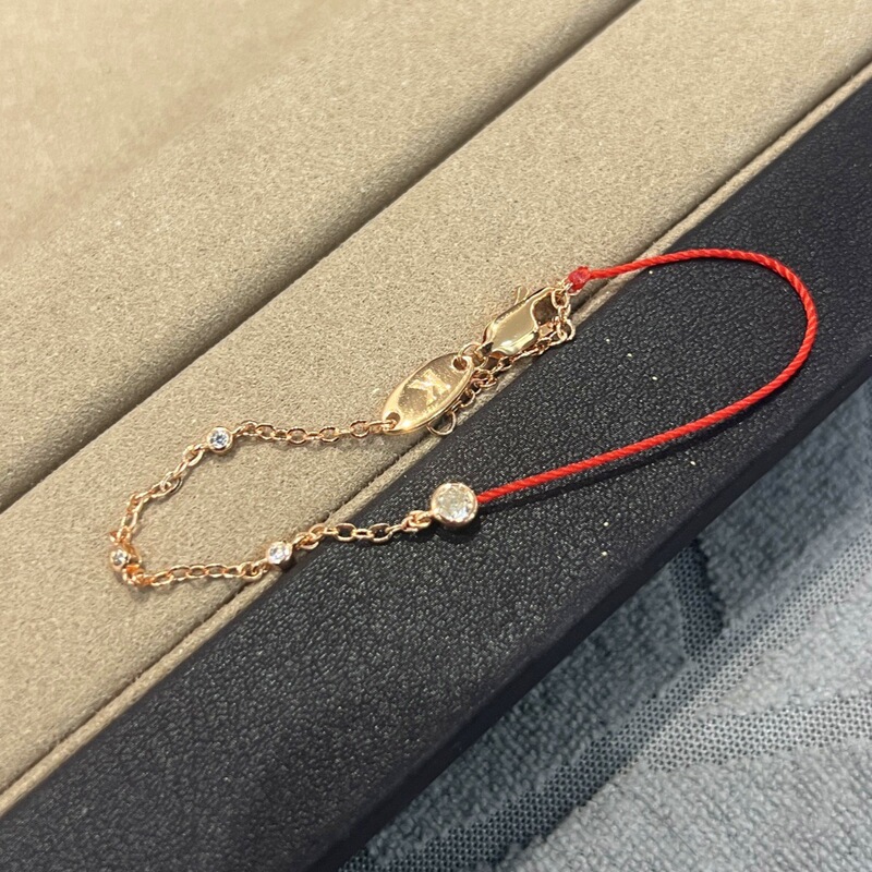 2025 new French red rope half bubble drill hand rope 18k round drill bracelet niche high-end lovers 2025 new French red rope half bubble drill hand rope 18k round drill bracelet niche high-end lovers