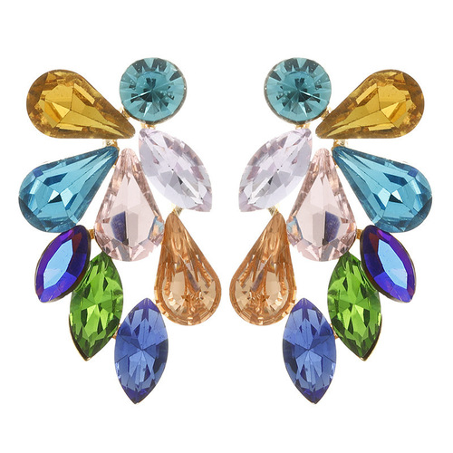 Cross-border new fashion color diamond series alloy inlaid glass diamond earrings for women, European and American retro exaggerated full diamond studs