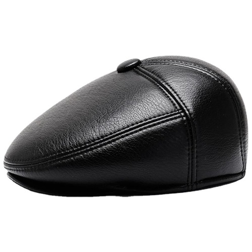 Grandpa old scalp hat men's autumn and winter plus velvet warm casual PU forward hat middle-aged and elderly ear protection peaked cap