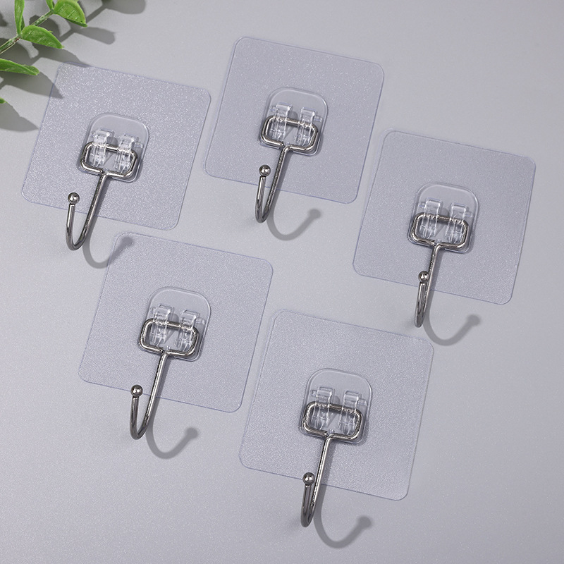痕跡のない粘着フック、ドアの後ろに穴を開ける必要がなく、強力なフック、キッチン粘着フック、壁の耐荷重、浴室寮、透明|undefined