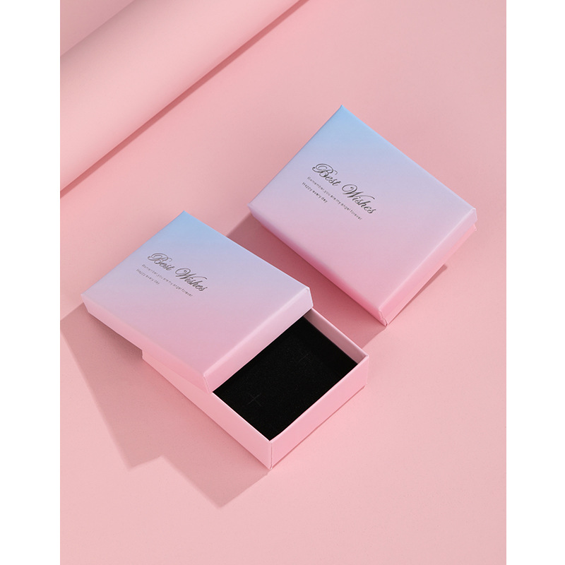 Simple joyería de color rosa caja de almacenamiento de embalaje anillo de cartón pendientes colgante collar pulsera caja de regalo