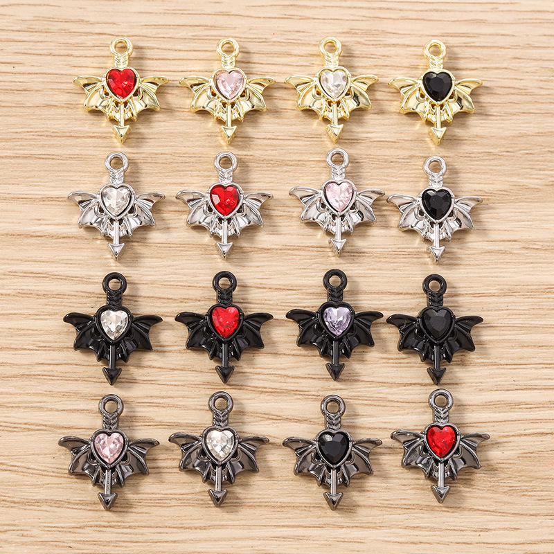 5 Pcs/Pack Dark Peach Heart Pendant Earrings Pendant Bracelet Necklace Keychain Wings Heart DIY Jewelry Accessories