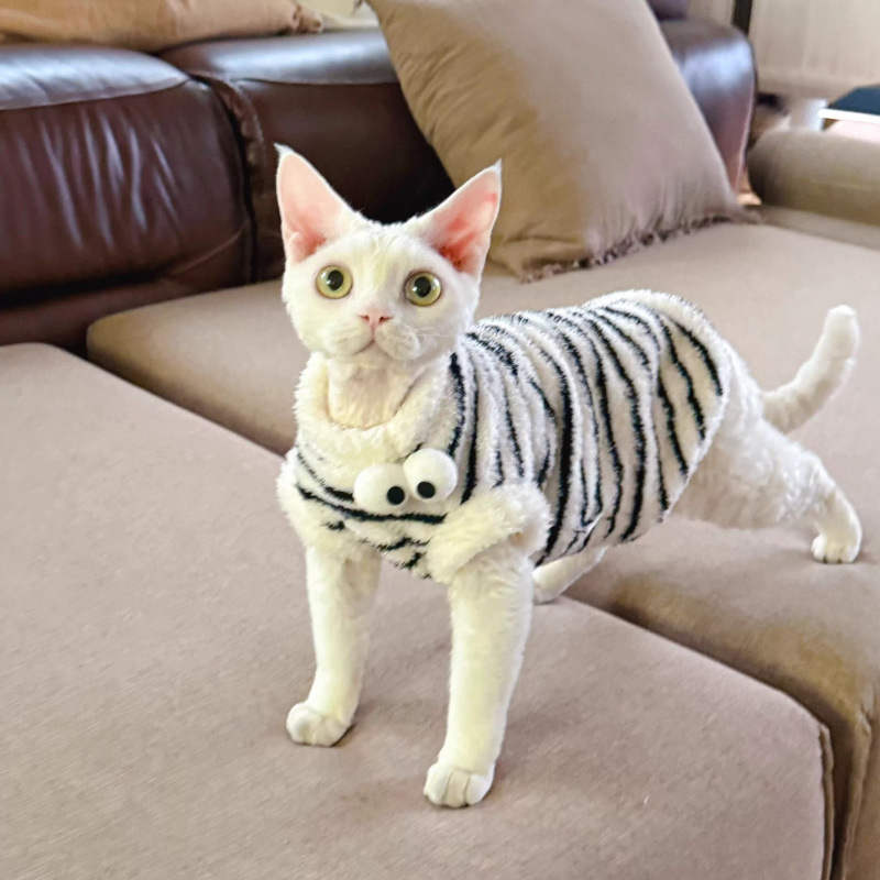 Otoño y invierno grueso chaleco de rayas caliente esfinge gato sin pelo germán gatito pequeño gato pequeño abrigo de peluche perro