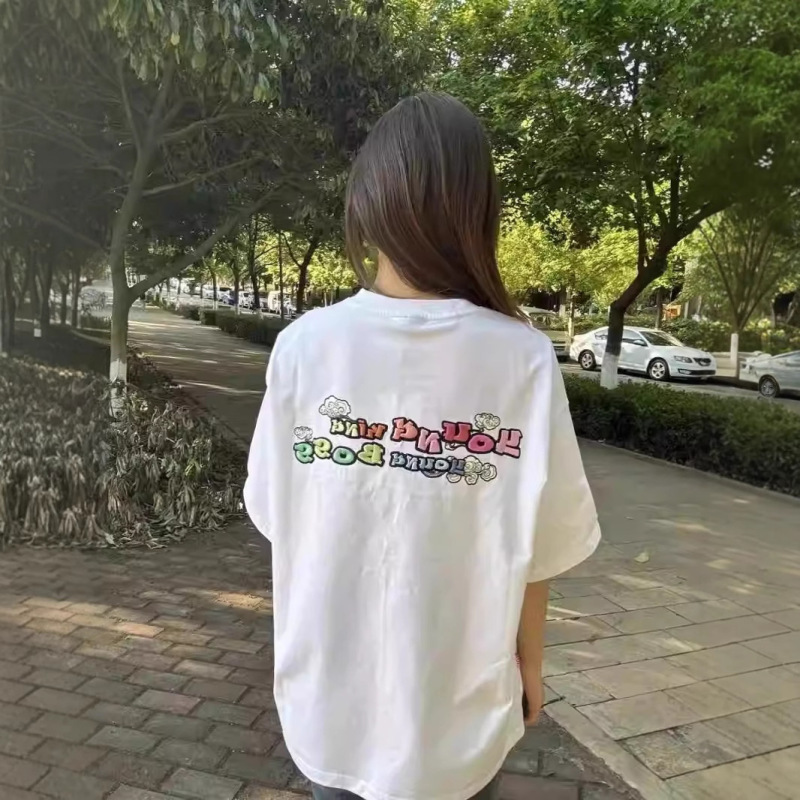 刺绣oversize纯棉短袖t恤男女美式设计感小众半袖情侣上衣体恤夏|undefined