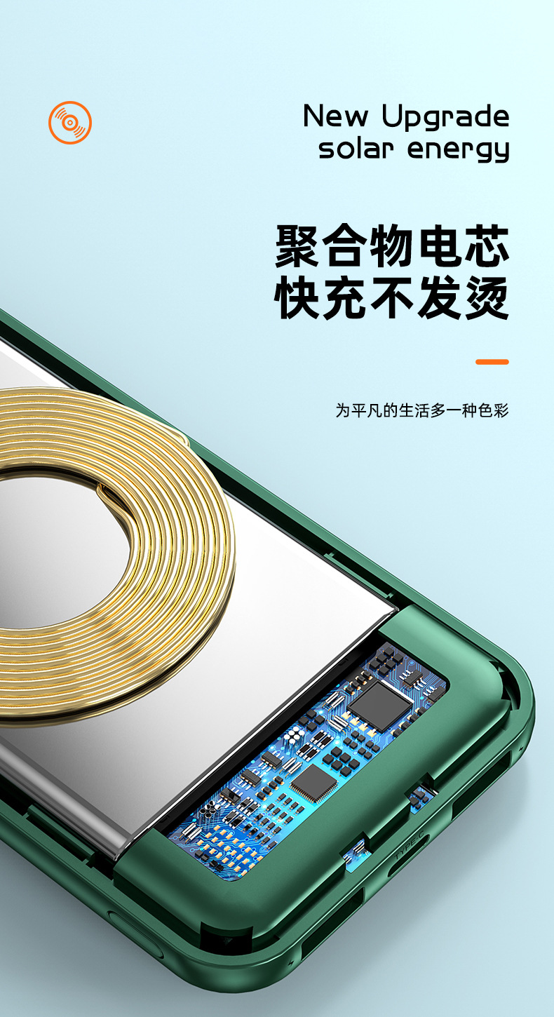 20,000 mAh super large capacity wireless charging portable mobile power bank with built-in cable - cross-border new model.