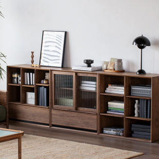 Japanese-style combination black walnut short bookcase locker free combination living room storage cabinet