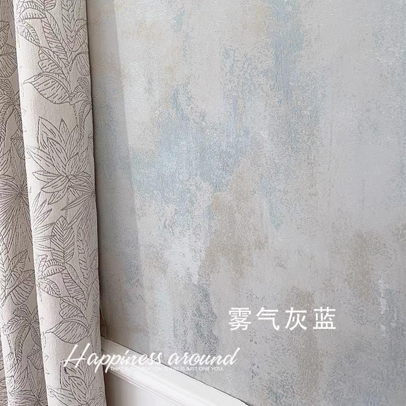 高级感墙布提花美式法式暗纹 雾气灰蓝素色无缝墙布 背景墙壁布