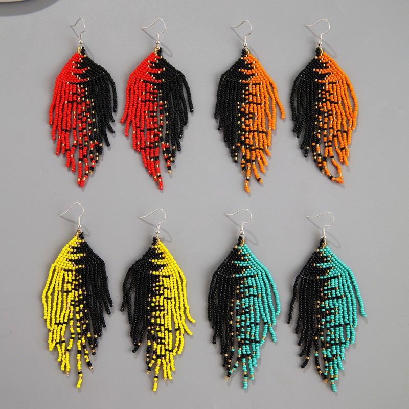 two-color woven ethnic elegant earrings handmade with tassels