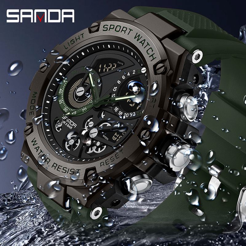Sanda reloj, reloj electrónico multifuncional para estudiantes de secundaria junior, despertador de luz nocturna coreano, reloj masculino a prueba de agua y choque