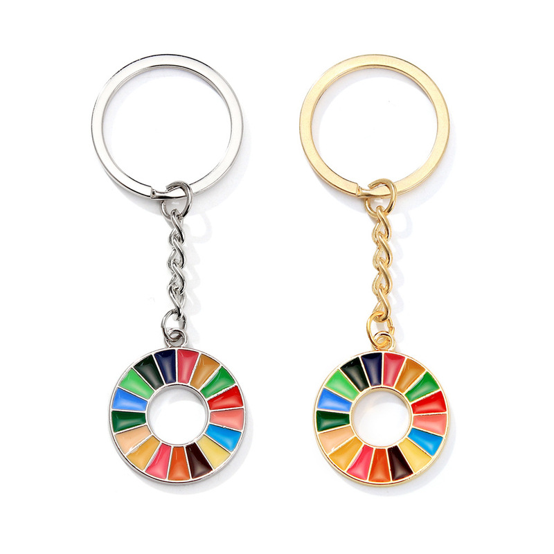 United Nations keychain pendant sustainable development goal geometric pattern 17 color dripping oil sealing medal wholesale