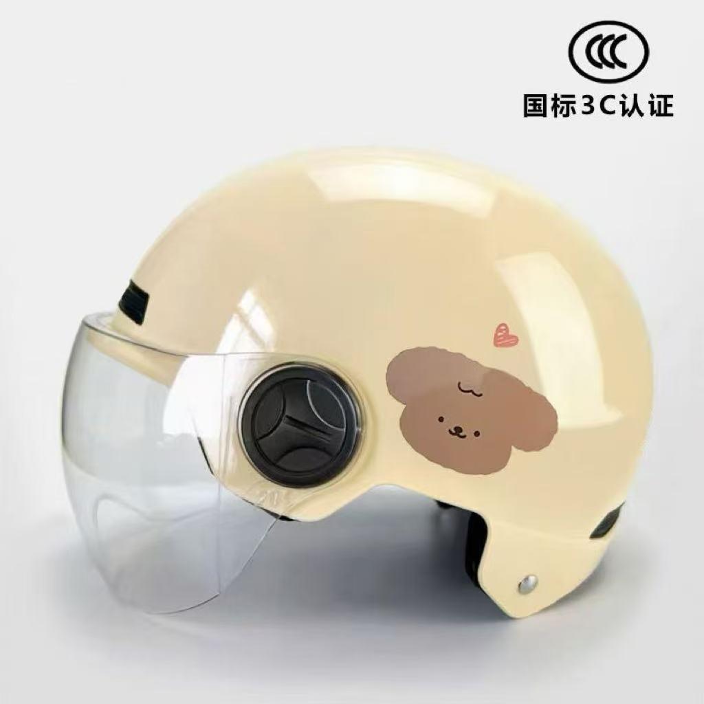 Newly certified national standard bear-themed electric vehicle motorcycle helmet, unisex, lightweight, sun-protective, all-season half helmet safety helmet
