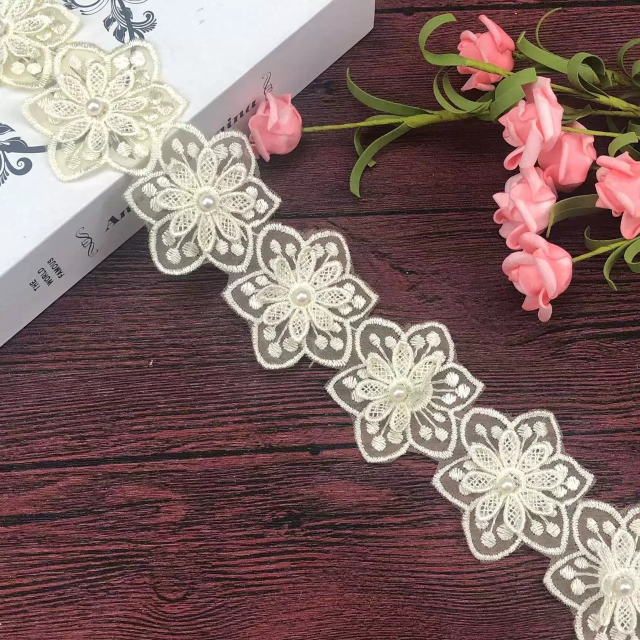 Ready supply 6cm double layer organza beaded lace lace diy wedding dress decoration cloth patch clothing accessories