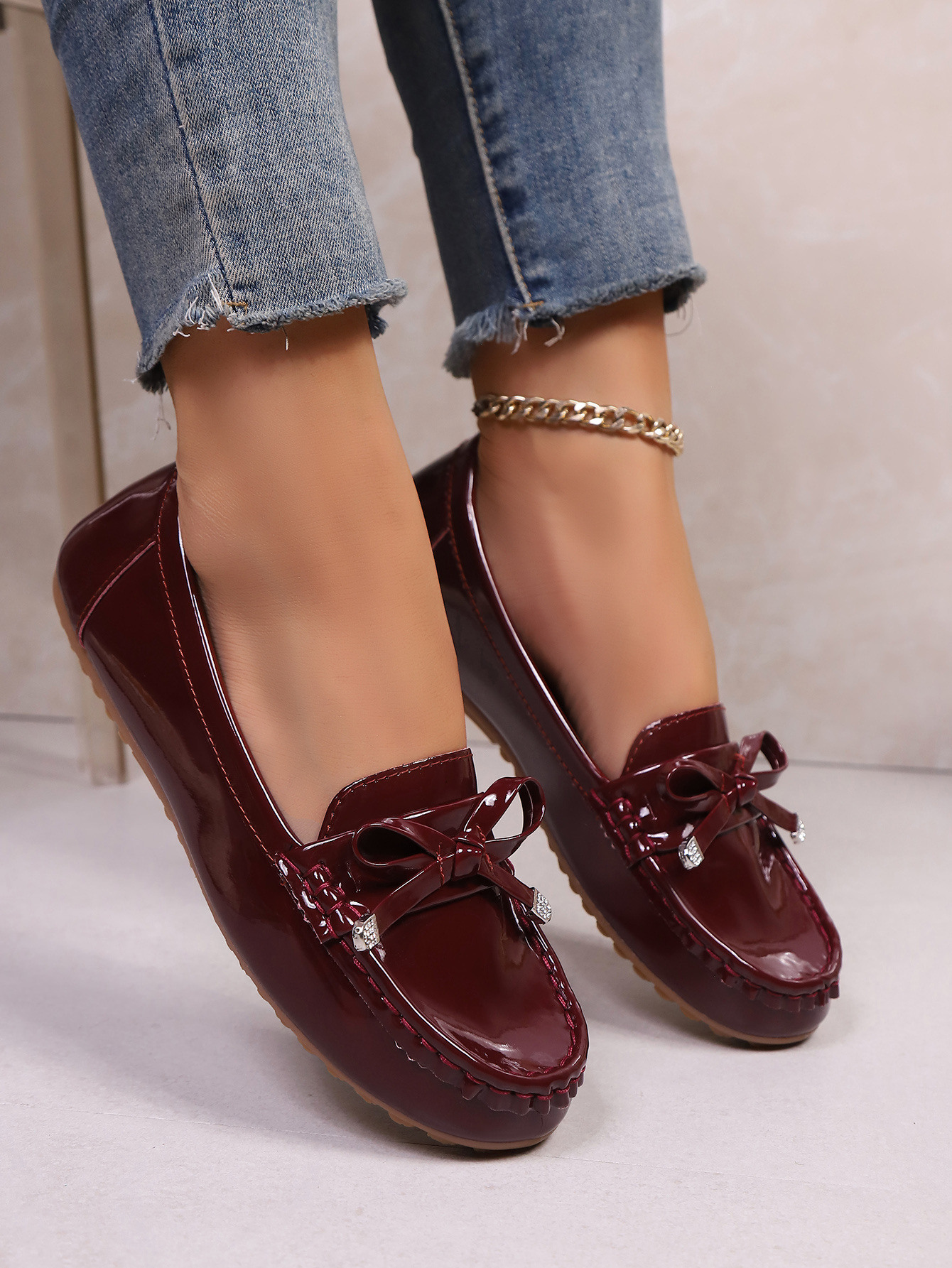 Women's Plus Size Flat Slip-on Shoes With Bow Knot And Round Toe_voghion.com