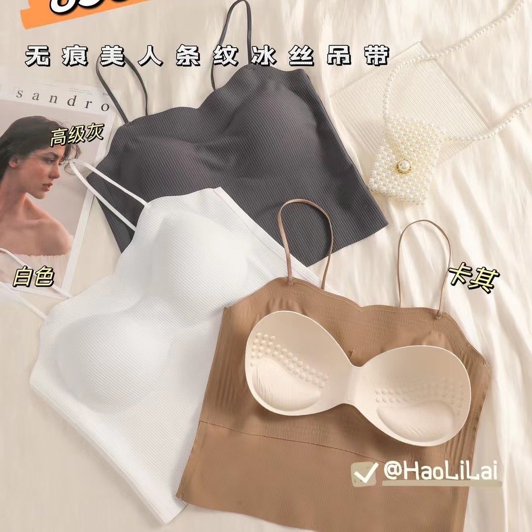 Nueva camisola de seda de hielo delgada base interior de las mujeres desgaste exterior tubo superior anti-exposición belleza espalda superior