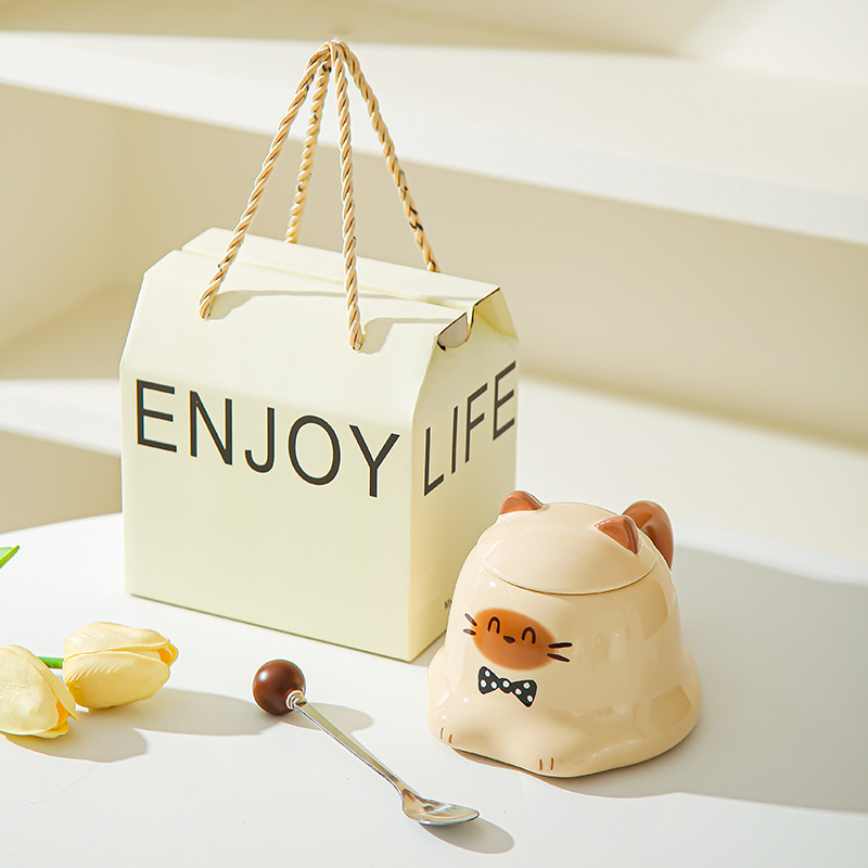 Tazas de dibujos animados de alto valor, tazas de cerámica, tazas de gato Siamese, lindas tazas de agua, regalos de cumpleaños creativos para niños y niñas