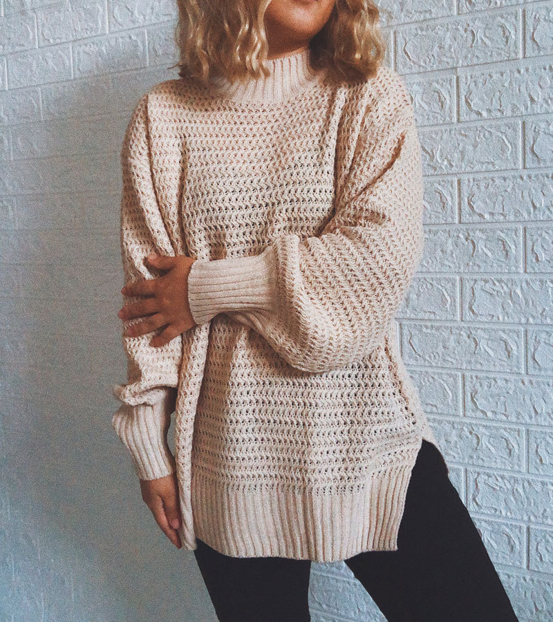 Loose Half-High Neck Long-Sleeved Knitted Sweater NSSX104231