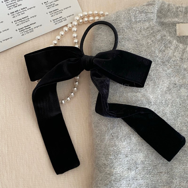 Fascia per capelli in velluto nero retrò francese autunno e inverno, delicata corda per capelli con fiocco di alta qualità, elastico, accessori per capelli Super fairy_voghion.com