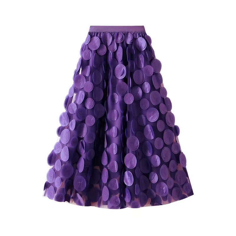 Summer, Spring Season Summer Spring Streetwear Round Dots Solid Color Polyester Midi Dress Skirts