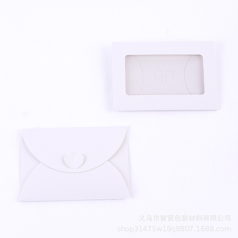 亚马逊复古牛皮纸开窗贴窗PET爱心扣彩色信封会员卡创意小信封|undefined
