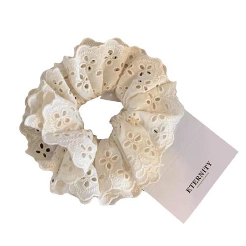 Celebrity-style headband for women: White large hair ties, princess-inspired headwear, back-of-head buns, and ponytail holders