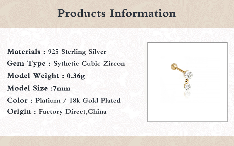 Geometric Pattern Women'S Gender Inlay Design 1 Piece Ear Cartilage Rings & Studs Fashion Geometric 925 Sterling Silver Inlay Zircon