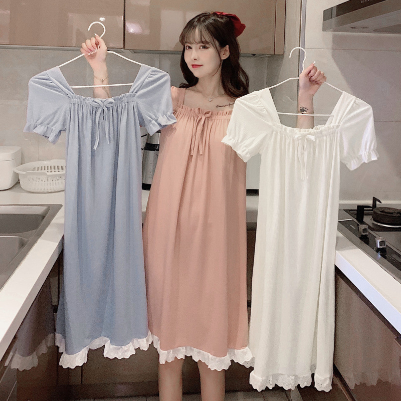 2023 Live New Princess Style Sweet Pajamas Summer Thin Floral Lace Nightgown Women's Factory Foreign Trade