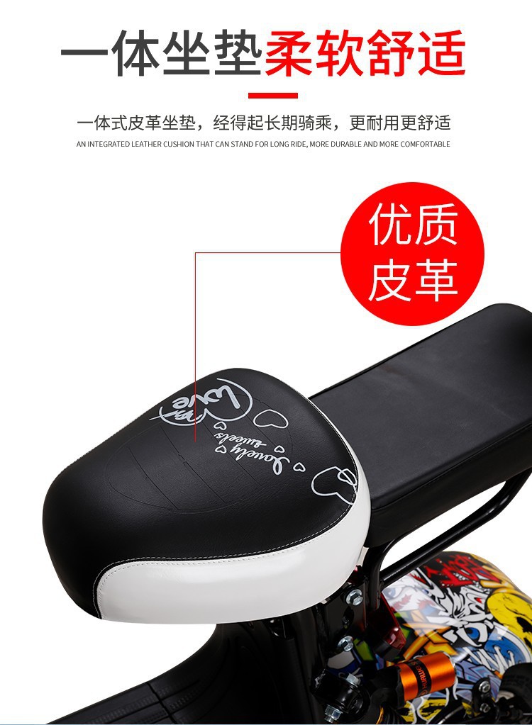 Mini Harley, yellow Harley, double-seater folding electric scooter, adult scooter for carrying children, wide-tire scooter