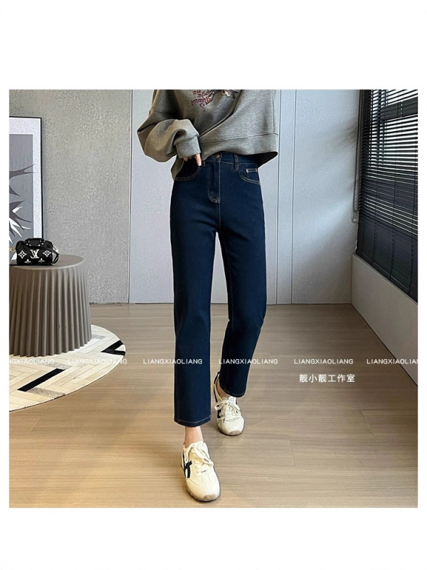 靓小靓天生细腿薯条裤万象弹莱卡棉9分小直筒烟管气质女牛仔裤|undefined